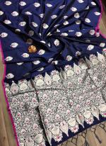 Navy blue Lichi Silk Traditional Wear Weaving Saree