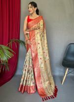 Cream Tissue Silk Festival Wear Jacquard Saree