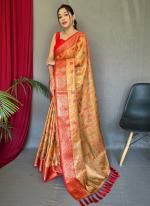 Orange Tissue Silk Festival Wear Jacquard Saree