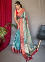 Sky Blue Tissue Silk Festival Wear Jacquard Saree