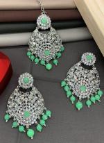 Pista Silver Plated Earrings With Maang Tikka