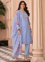 Blue Pure Cotton Traditional Wear Embroidery Work Readymade Salwar Suit