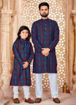 Navy Blue Magic Cotton Casual Wear Printed Combo Kurta Pajama