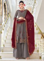 Grey Georgette Festival Wear Thread Work Readymade Salwar Suit