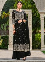 Black Faux Georgette Traditional Wear Embroidery Work Palazzo Suit