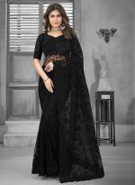 Black Net Wedding Wear Embroidery Work Saree