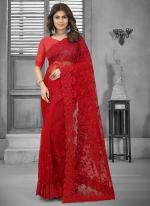 Red Net Wedding Wear Embroidery Work Saree