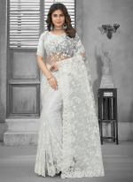 White Net Wedding Wear Embroidery Work Saree