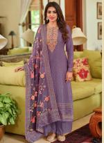 Purple Viscose Silk Traditional Wear Embroidery Work Palazzo Suit