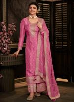 Dark Pink Dola Jacquard Traditional Wear Embroidery Work Palazzo Suit