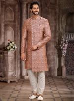 Pink Art Silk Traditional Wear Printed Sherwani