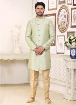 Pista Green Banarasi Jacquard Festival Wear Weaving Indo Western