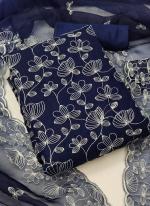 Navy Blue Organza Silk Festival Wear Embroidery Work Dress Material