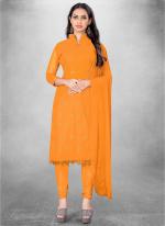 Orange Georgette Daily Wear Mirror Work Churidar Suit