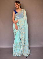 Sky Blue Chiffon Traditional Wear Gota Patti Work Saree