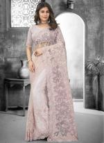 Dusty Peach Net Party Wear Resham Work Saree