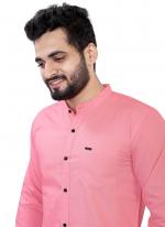 Pink Cotton Daily Wear Plain Mens Shirt