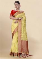 Yellow Soft Organza Party Wear Weaving Saree