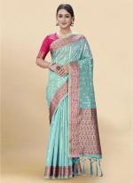 Firozi Soft Organza Traditional Wear Weaving Saree