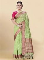 Pista Green Soft Organza Traditional Wear Weaving Saree