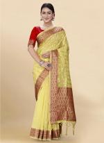 Yellow Soft Organza Traditional Wear Weaving Saree