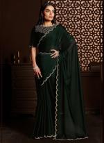 Bottle Green Satin Chiffon Silk Party Wear Zarkan Work Saree