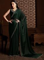 Bottle Green Satin Chiffon Silk Party Wear Zarkan Work Saree