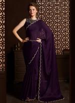 Wine Satin Chiffon Silk Party Wear Zarkan Work Saree