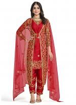 Red Net Eid Wear Mirror Work Salwar Suit