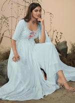 Sky Blue Georgette Eid Wear Thread Work Readymade Salwar Suit