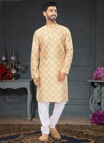 Gold Orange Silk Traditional Wear Digital Printed Kurta Pajama