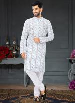 White  Multi Color Silk Traditional Wear Digital Printed Kurta Pajama