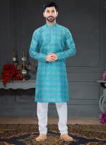 Blue Silk Traditional Wear Digital Printed Kurta Pajama