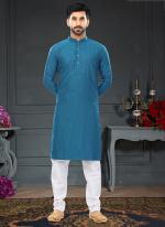 Aqua Blue Cotton Traditional Wear Jacquard Kurta Pajama