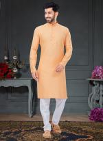 Light Peach Cotton Traditional Wear Jacquard Kurta Pajama