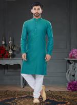 Teal Green Cotton Traditional Wear Jacquard Kurta Pajama