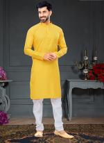 Yellow Cotton Traditional Wear Jacquard Kurta Pajama