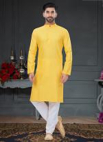 Yellow Cotton Traditional Wear Jacquard Kurta Pajama