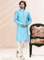 BLUE Banarasi Silk Festival Wear Jacquard Kurta Pajama