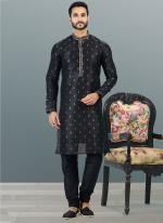 BLACK Banarasi Silk Festival Wear Jacquard Kurta Pajama