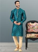 FIROZI BLUE Banarasi Silk Festival Wear Jacquard Kurta Pajama