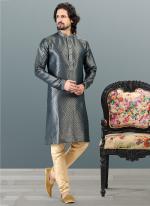 Grey Banarasi Silk Festival Wear Jacquard Kurta Pajama