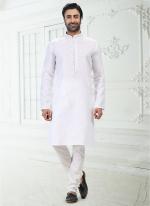 OFF WHITE Linen Cotton Traditional Wear Thread Work Kurta Pajama