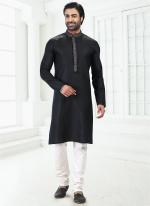 BLACK Linen Cotton Traditional Wear Thread Work Kurta Pajama