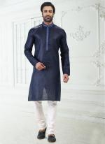 BLUE Linen Cotton Traditional Wear Thread Work Kurta Pajama