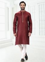 WINE Linen Cotton Traditional Wear Thread Work Kurta Pajama