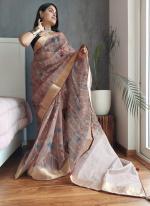 Brown Organza Festival Wear Sequins Work Saree