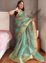 Pista Green Organza Festival Wear Sequins Work Saree