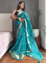 Sky Blue Organza Festival Wear Sequins Work Saree