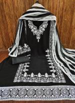 Black Georgette Casual Wear Stitch Work Dress Material